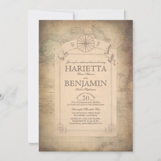Convites Janto de ensaio Vintage World Viagem Map (Frente)