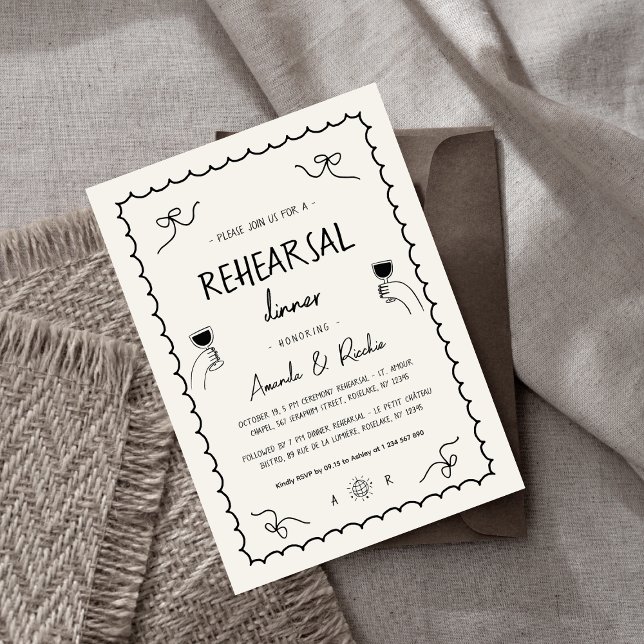 Convites Janto de Ensaio Whimsical Desenhado à Mão Branca (Criador carregado)