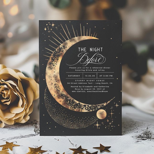 Convites Janto de Ensaios da Noite Celestial das Estrelas (Starry Night Magical Rehearsal Dinner Invitations in Black)