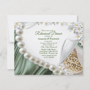 Convites Janto de Ensaios da Seda Verde e Pérolas de Marfim