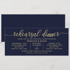 Convites Janto de Ensaios de Caligrafia marinho e Dourada