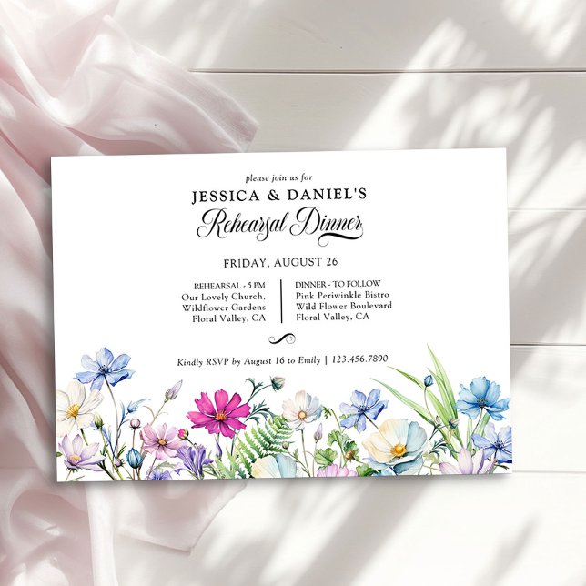 Convites Janto de Ensaios de Casamento Floral do Jardim de  (Rehearsal Dinner Invitation from the Wildflower Garden Wedding Collection by Darling & May)