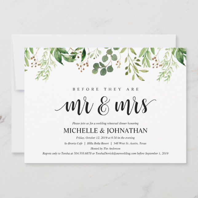 Convites Janto de Ensaios de Casamento Russo Greenery Convi (Frente)