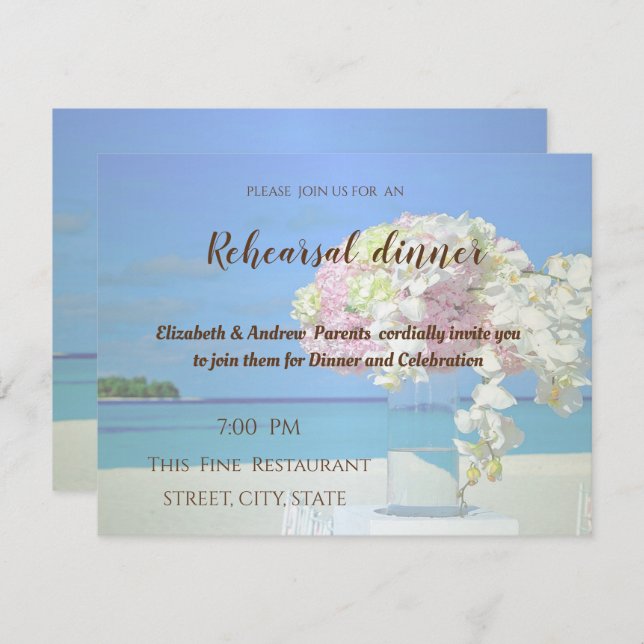 Convites Janto de Ensaios de Flores de Casamento de Praia (Frente/Verso)