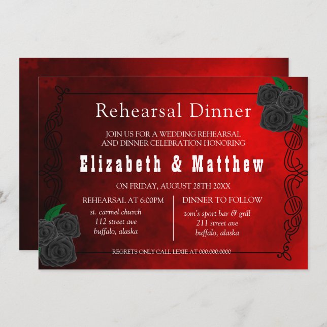 Convites Janto de Ensaios de Rosas Negra e Vermelho Sanguín (Frente/Verso)