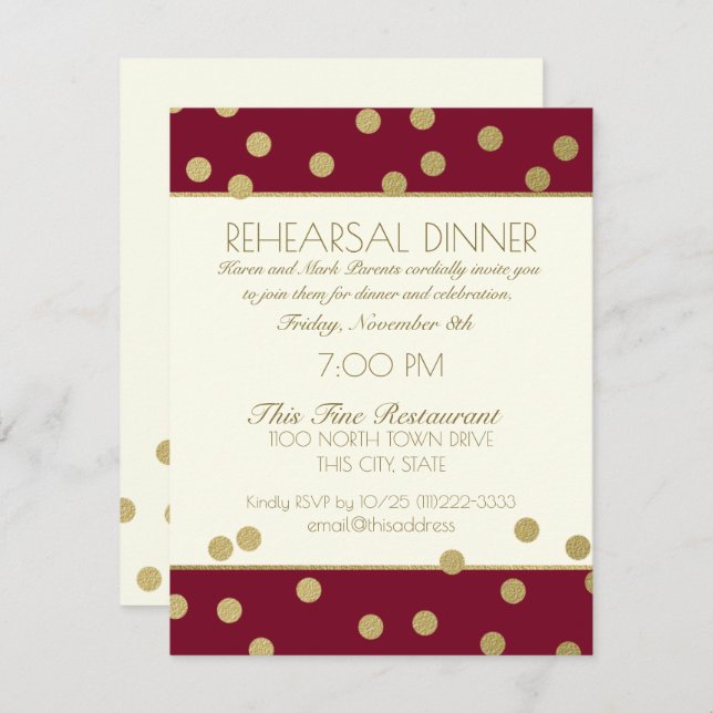 Convites Janto de Ensaios Dourado de Pontos de Confetti (Frente/Verso)