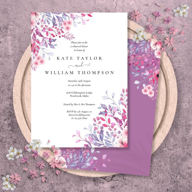 Convites Janto de Ensaios Florais de Aquarelas de Flores Se (Wildflowers Watercolor Floral Rehearsal Dinner Invitation)
