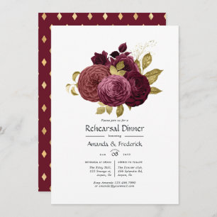 Convites Janto de Ensaios Florais Dourado e Borgonha Convit