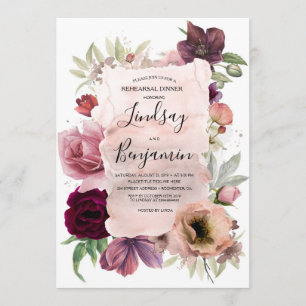 Convites Janto de Ensaios Florais Dusty Rosa e Marsala Red