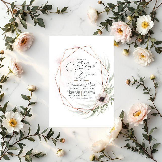 Convites Janto de Ensaios Geométricos de Bronze Elegância R (Rustic Elegance Bronze Geometric Rehearsal Dinner Invitation)