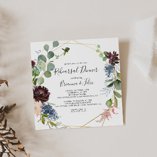 Convites Janto de Ensaios Geométricos Dourado Burgundy