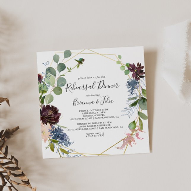 Convites Janto de Ensaios Geométricos Dourado Burgundy (Criador carregado)