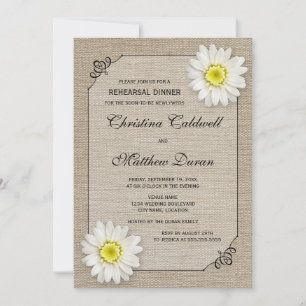 Convites Janto de Ensaios Rustic Jute and White Daisy