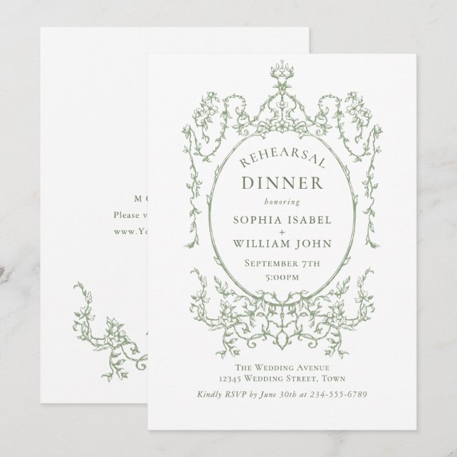 Convites Janto de Ensaios Verdes do Ornamentado Vitoriano G (Frente/Verso)