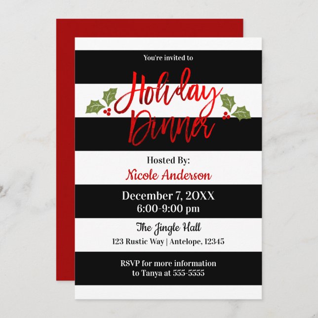 Convites Janto de Feriado Moderno de Script Red Foil Sleek  (Frente/Verso)