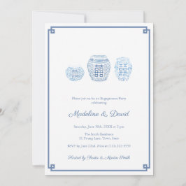 Convites Janto de Festa de noivado Azul e Branco Clássico