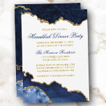 Convites Janto de Hanukkah Dourado com Geodo Azul de Cor-de<br><div class="desc">Placa de Convite de festas de Janto de Geode Hanukkah,  Dourada e Elegante moderna,  cor de água azul de inverno e azul de mármore - branco com script Dourado</div>