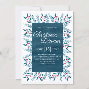 Convites Janto de Natal Blue Watercolor Floral