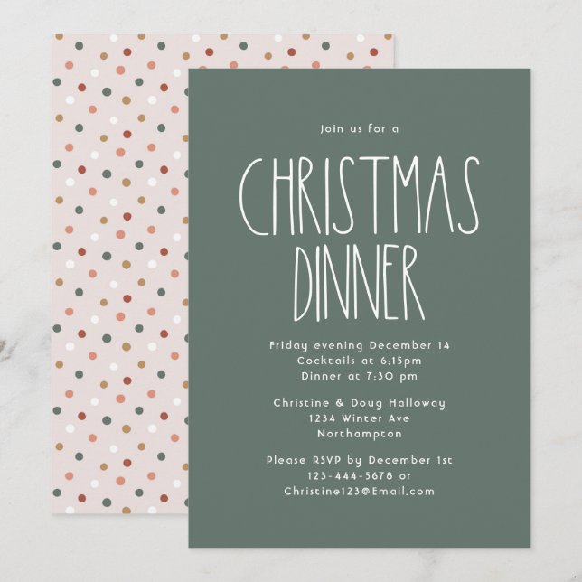 Convites Janto de Natal da Bolinhas Green Boho (Frente/Verso)