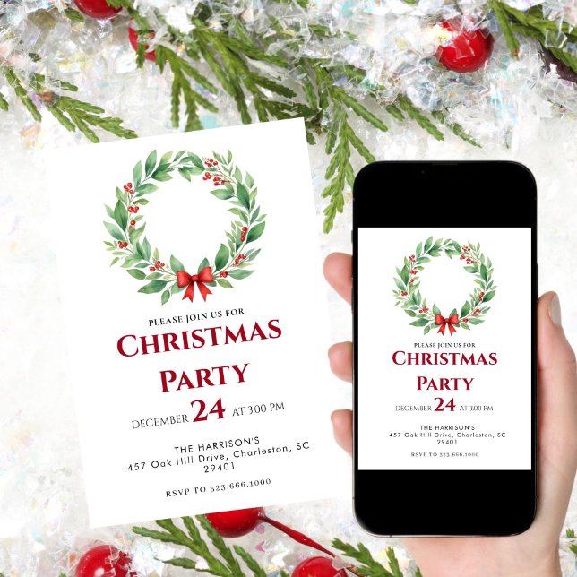 Convites Janto de Natal de Férias de Fita de Fita de Wreath (Criador carregado)