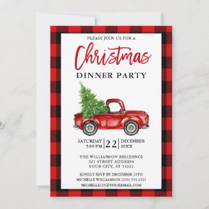 Convites Janto de Natal de Truck Red Xadrez com Script de P