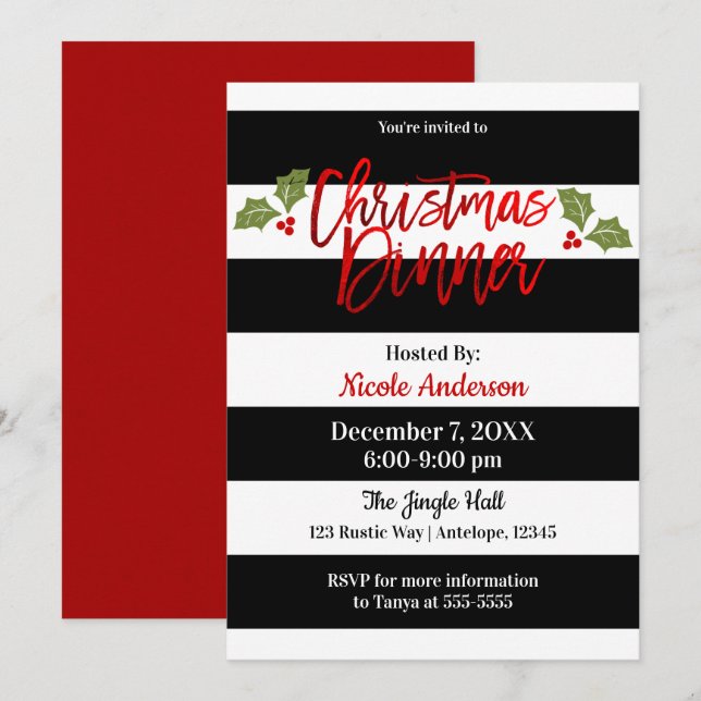 Convites Janto de Natal do Red Foil Shine Chic Modern Scrip (Frente/Verso)