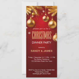 Convites Janto de Natal dourado e borbulhas vermelhas