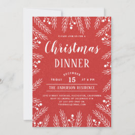 Convites Janto de Natal Floral Moderno Vermelho e Branco