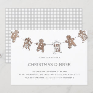 Convites Janto de Natal Gingerbird Cinza Gingham