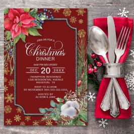 Convites Janto de Natal Poinsettia Flower Snowflakes
