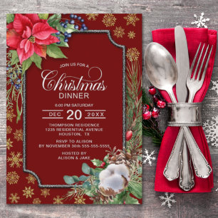 Convites Janto de Natal Poinsettia Flower Snowflakes