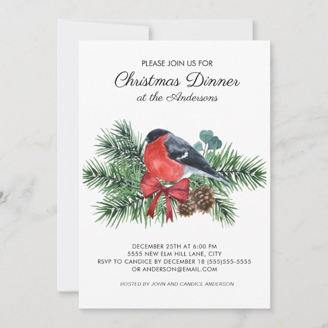 Convites Janto de Natal Robin Red Bird Winter Pine Trees (Frente)