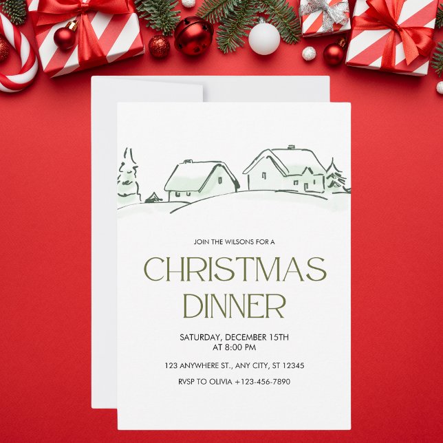 Convites Janto de Natal Simples Branco e Verde (Criador carregado)