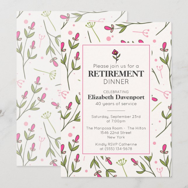 Convites Janto de Reforma de Flores Selvagens bonito Rosa (Frente/Verso)