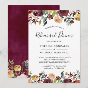 Convites Janto Dourado de Ensaio Floral do Autumn Burgundy
