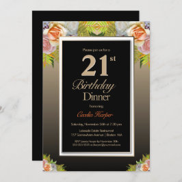 Convites Janto Dourado Floral aniversário de 21 anos