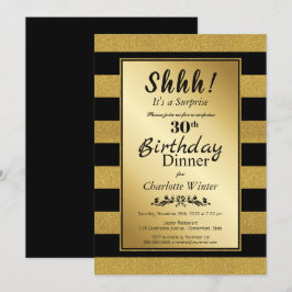 Convites Janto Dourado Stripe Surprise aniversário de 30 an