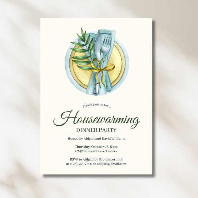 Convites Janto Elegant Watercolor (Elegant Watercolor Housewarming Dinner Party Invitation)
