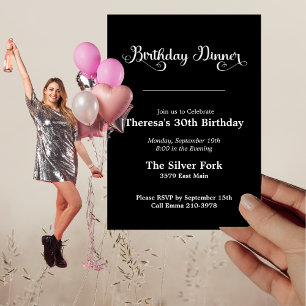 Convites Janto Elegante de Aniversário do Tone Negra Modern