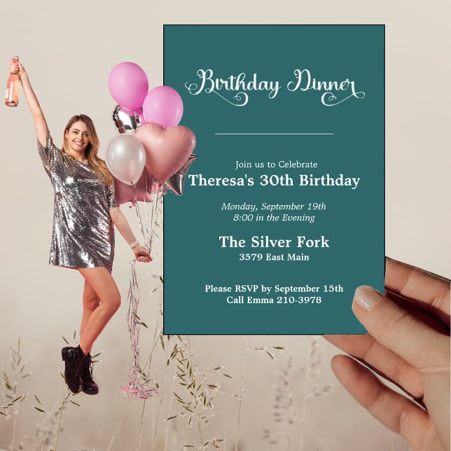 Convites Janto Elegante de Aniversário do Tone Verde Modern (Criador carregado)