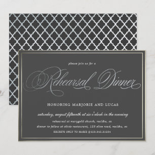 Convites janto elegante de ensaio de prata em caligrafia