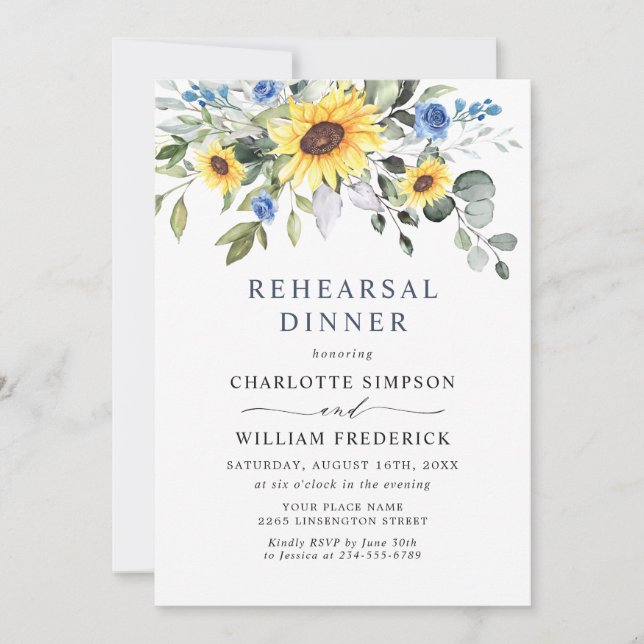 Convites Janto Elegante Girassóis Eucalyptus REHEARSAL (Frente)