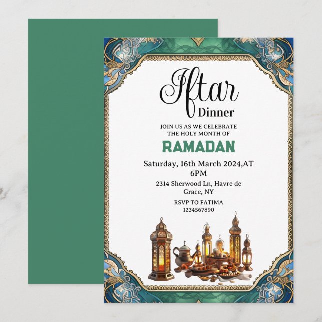 Convites Janto Elegante Iftar Ramadan 2025 (Frente/Verso)