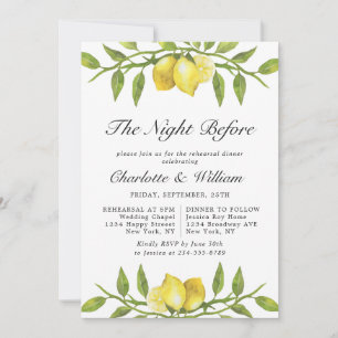 Convites Janto Elegante Lemon Watercolor Greenery REHEARSAL