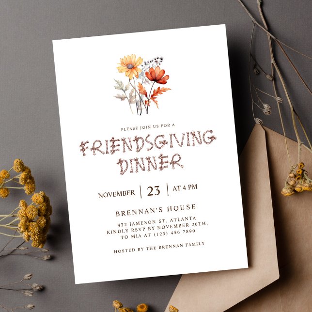 Convites Janto Elegante Moderno de Ação de Graças (Thanksgiving Elegant Modern Friendsgiving Dinner Invitation)