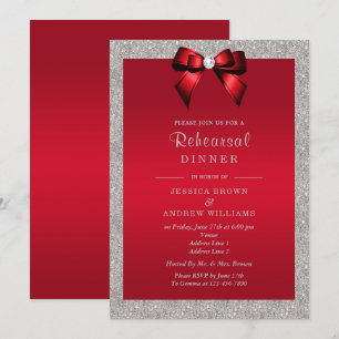 Convites Janto Elegante Ruby Red, Silver Glitter