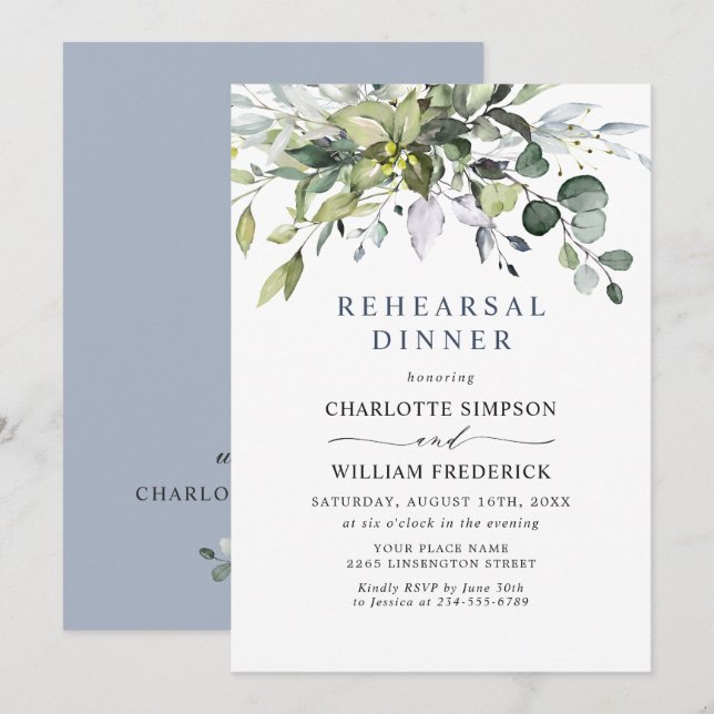 Convites Janto Eucalyptus REHEARSAL Simplesmente Elegante (Frente/Verso)