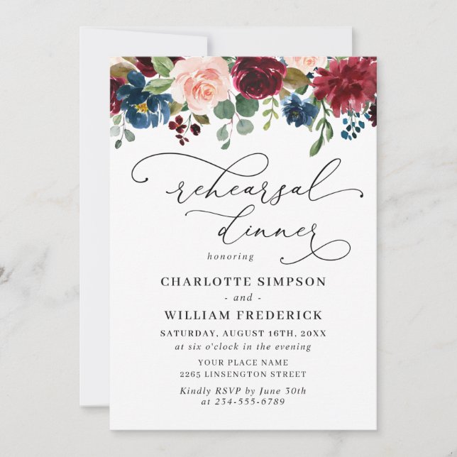 Convites Janto Eucalyptus Rosa Marinho REHEARSAL  Burgundy (Frente)