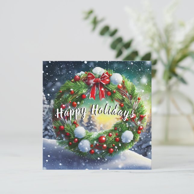 Convites Janto Feriado Snowy Wreath (Em pé/Frente)