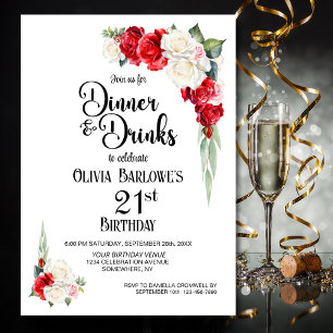 Convites Janto Floral Branco Vermelho e Bebidas aniversário
